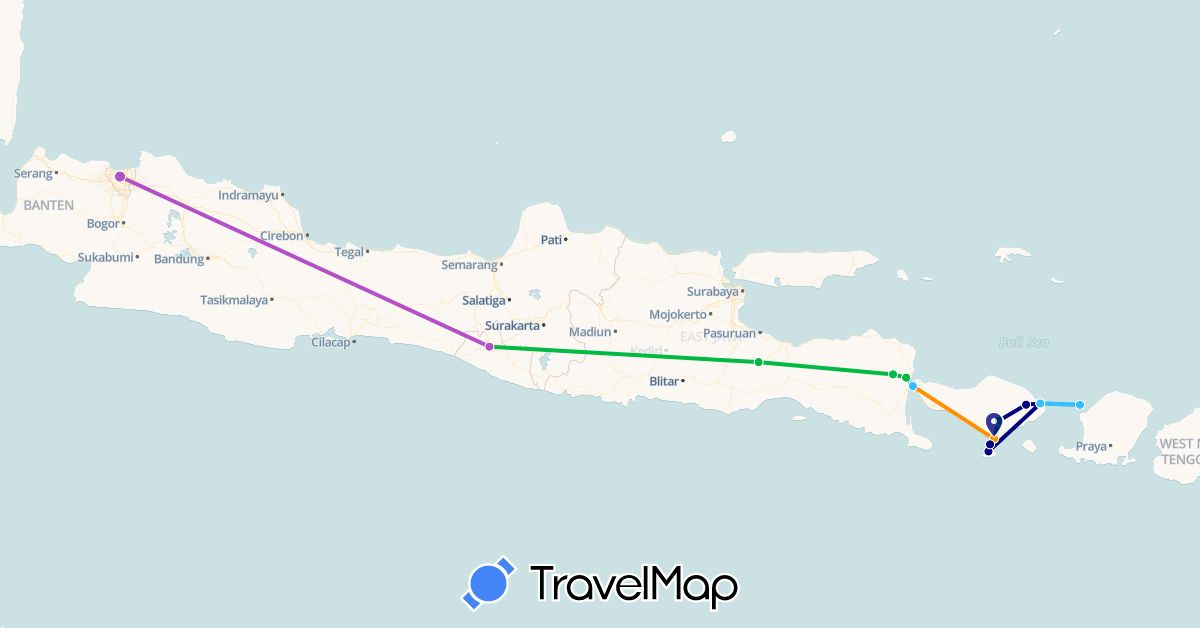 TravelMap itinerary: driving, bus, plane, train, boat, hitchhiking in Indonesia (Asia)